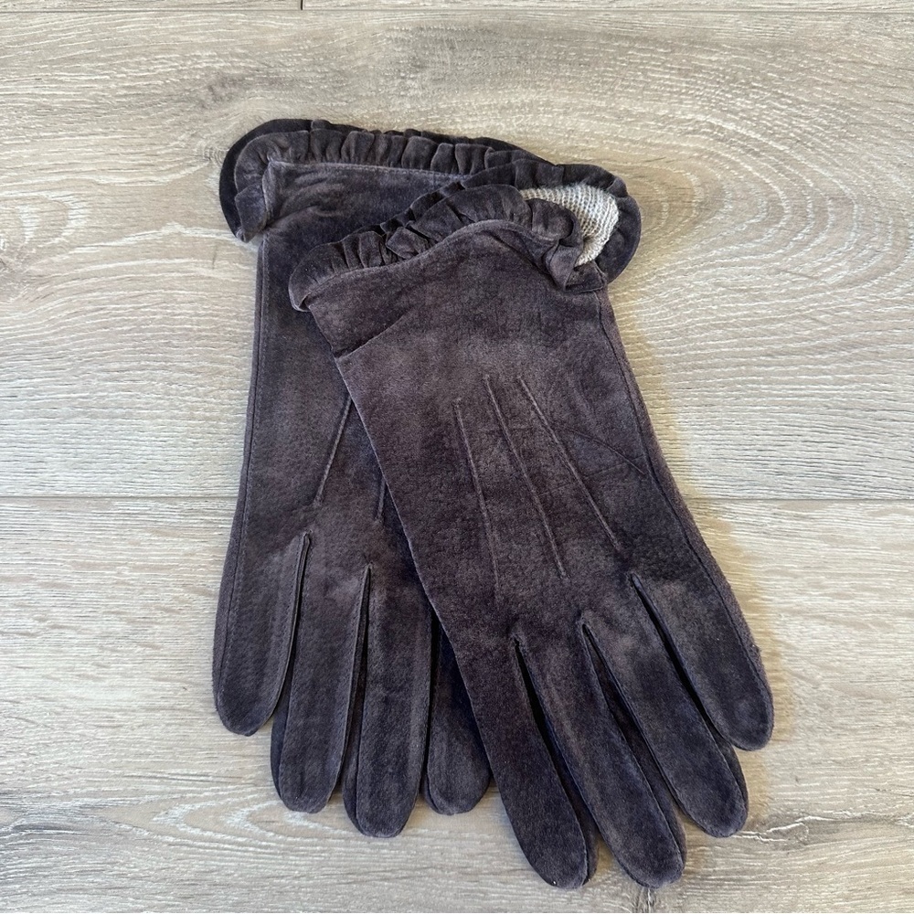 Vintage Brown Suede Leather Gloves L